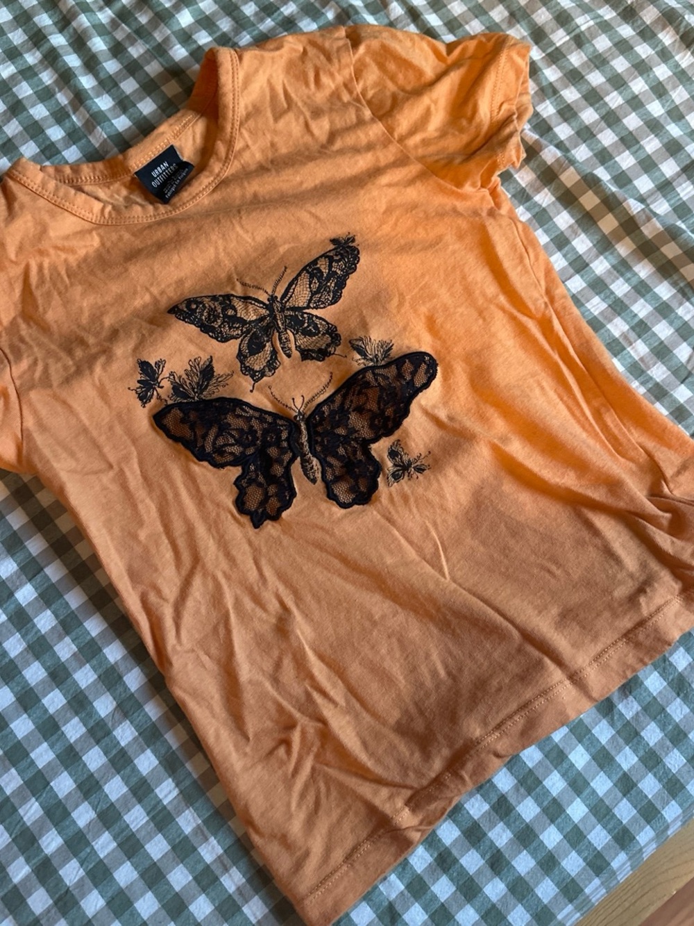 Urban Outfitters Orange Tee with Black Butterfly Print